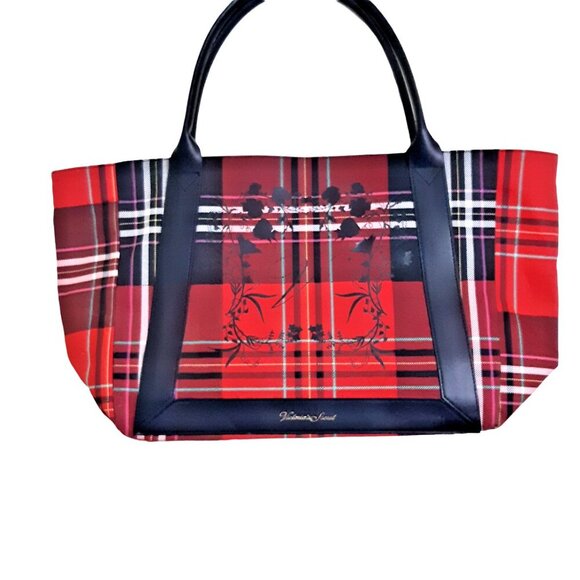 Victorias Secret Large Tote Shopping Beach Bag Plaid Red Black Logo Casual - Picture 1 of 4